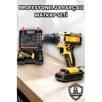 Nevamel® Metal Dişli 24W Akülü Matkap -Çift Bataryalı ve LED Çalışma Işığı ile Tam Set