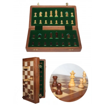 Nevamel Mıknatıs Taşlı Ahşap Katlanabilir Kutulu Satranç Oyunu 30 Cm