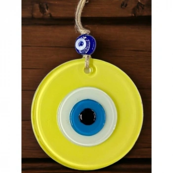 Nevamel Mini Boy Sarı Nazar Boncuklu Duvar Süsü 10 Cm Cam Duvar Dekoru
