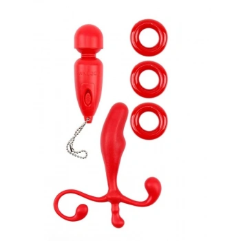 Nevamel® Mini Vibratör Penis Halkası Anal Tıkaç Kırmızı Fantezi Seti