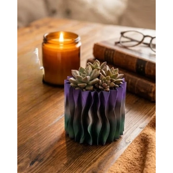 Nevamel® Minimalist Dalgalı Tasarımlı Mor Dekoratif 3D Vazo Masa Dekoru