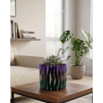 Nevamel® Modern Dalgalı Tasarımlı Mor 3D Dekoratif Vazo Ev Ofis Dekoru