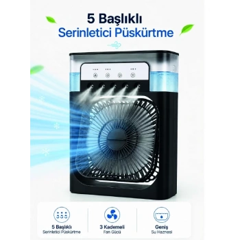 Nevamel® Modern Püskürtmeli Masaüstü Fan  Geniş Su Haznesi 5 Sis Çıkışı 3 Kademe Fan Gücü