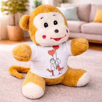 Nevamel® Mutlu Aşıklar Tasarım Tişörtlü Sevimli Peluş Maymun