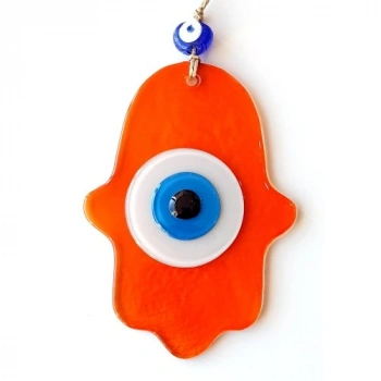 Nevamel Nazar Boncuklu Şeffaf Turuncu Fatma Ana Bereket Eli Cam Duvar Süsü