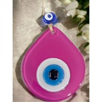 Nevamel Orta Boy Pembe Damla Desen Nazar Boncuklu Duvar Dekoru Cam Duvar Süsü