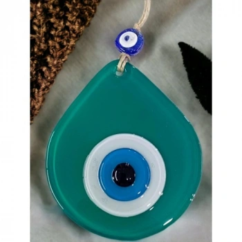 Nevamel Orta Boy Yeşil Damla Desen Nazar Boncuklu Duvar Dekoru Cam Duvar Süsü