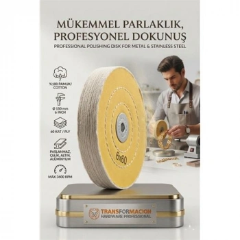 Nevamel® Orta Sert Polisaj Keçesi 6x60 60 Katlı 150mm - Pamuk Bez Disk Ayna Parlaklığı Metal Parlatma Keçesi 723116