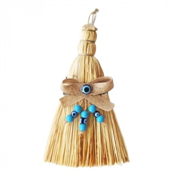 Nevamel Otantik Ahşap Boncuklu Mini Süpürge Nazar Boncuklu Duvar Süsü