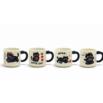 Nevamel® Özel Tasarım Kedi Figürlü 3D Kulp Detaylı Seramik Kupa Bardak