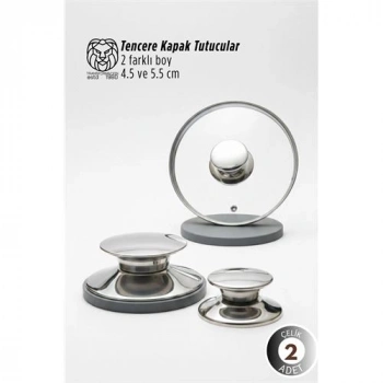 Nevamel® Paloma Serisi 2’li Paslanmaz Çelik Lüks Tencere Kapağı Tutucu Seti - 4.5- 5.5 cm Universal