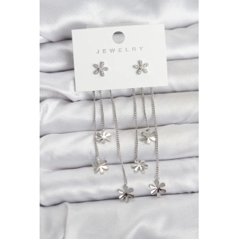 Nevamel® Papatya Model Gümüş Renk Pirinç Sallantılı Kadın Küpe 5886