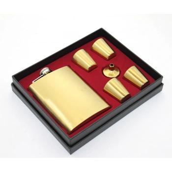 Nevamel Paslanmaz Çelik 4 Shot Bardaklı Matara Seti Gold