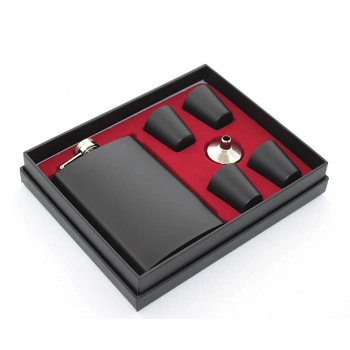 Nevamel Paslanmaz Çelik 4 Shot Bardaklı Matara Seti Siyah Renk