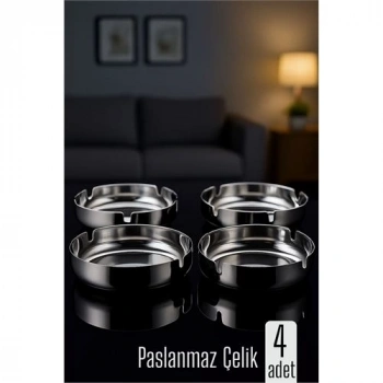 Nevamel® Paslanmaz Yuvarlak Küllük - Metal Kül Tablası - Masaüstü Küllük 4 LÜ
