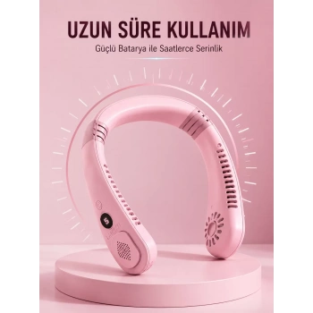 Nevamel® Pembe Boyun Fanı Sessiz Çalışan USB Şarjlı Taşınabilir Kişisel Serinletici