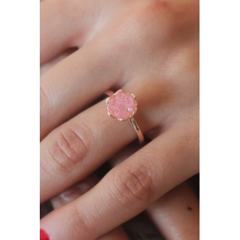 Nevamel® Pembe Lotus Çiçek Figür Gold Renk Kadın Yüzük 5886
