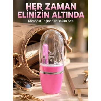 Nevamel® Pembe Manikür Pedikür Bakım Seti Cımbız Tırnak Makası Makas Törpü