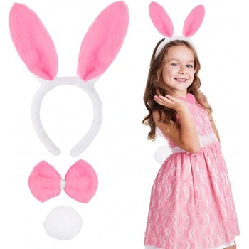 Nevamel Pembe Tavşan Kostüm Seti – Taç, Papyon, Ponpon (12’li Paket)