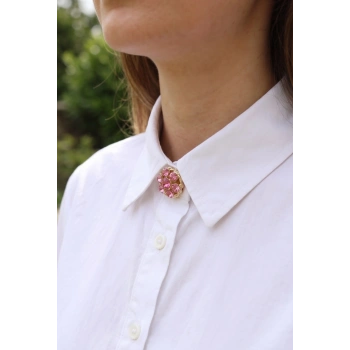 Nevamel® Pembe Zirkon Taşlı Düğme veya Manşet Broşu 5886