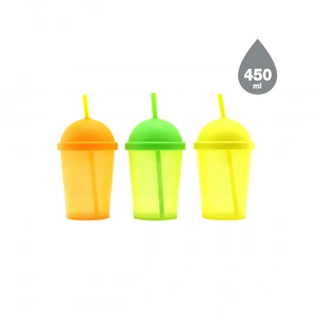 Nevamel® Pipetli Bardak - 450 ml - Şeffaf Renkli - Plastik