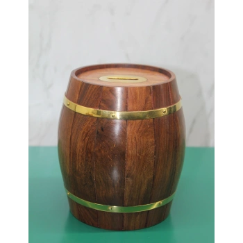 Nevamel Pirinç Ahşap Fıçı Kumbara