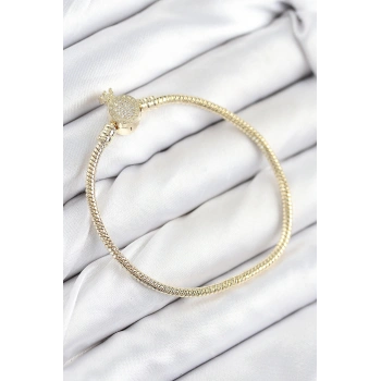 Nevamel® Pirinç Charm Zirkon Taşlı Taç Model Gold Renk Kadın Bileklik 5886
