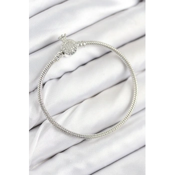 Nevamel® Pirinç Charm Zirkon Taşlı Taç Model Gümüş Renk Kadın Bileklik 5886