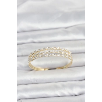 Nevamel® Pirinç Gold Renk Arpa Kesim Zirkon Taşlı Sıralı Model Kadın Bileklik 5886