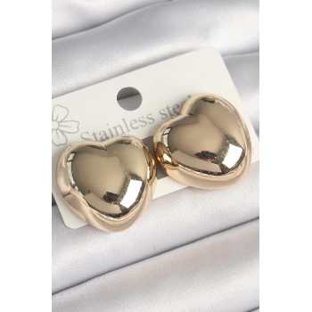 Nevamel® Pirinç Gold Renk Bombe Kalp Model Kadın Küpe 5886