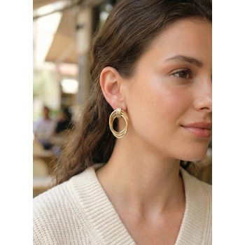 Nevamel® Pirinç Gold Renk Damla Model Vintage Kadın Küpe 5886