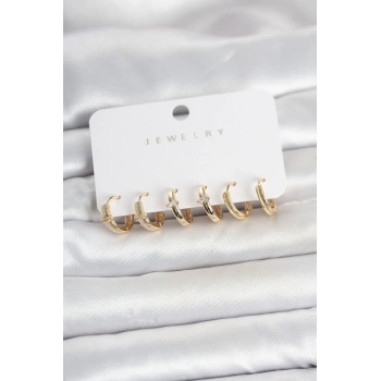 Nevamel® Pirinç Gold Renk Halka Kadın Küpe Seti 5886