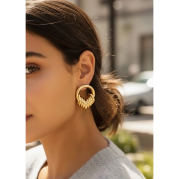 Nevamel® Pirinç Gold Renk Halka Sarmal Model Vintage Kadın Küpe 5886