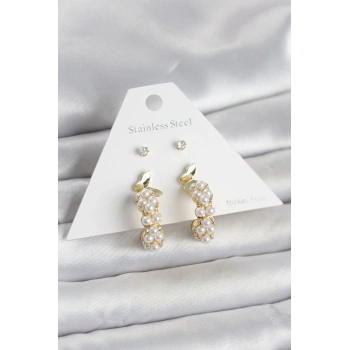 Nevamel® Pirinç Gold Renk Kelebek Detaylı Kadın Küpe Seti 5886