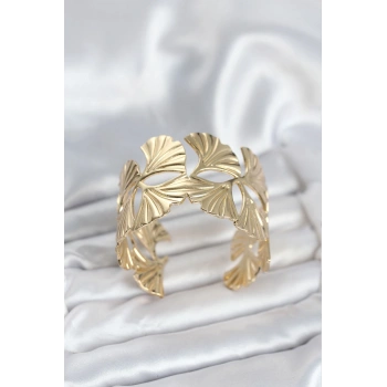 Nevamel® Pirinç Gold Renk Levha Yelpaze Model Kadın Bileklik 5886
