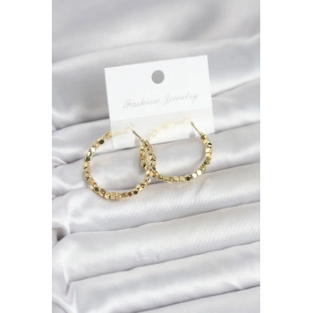 Nevamel® Pirinç Gold Renk Minimal Kare Halka Kadın Küpe 5886