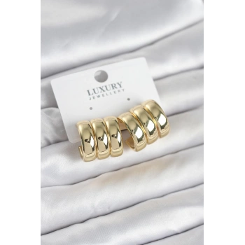 Nevamel® Pirinç Gold Renk Üçlü Görünüm Kadın Küpe 5886