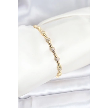 Nevamel® Pirinç Gold Renk VIP Seri Punta Model Zirkon Taşlı Kadın Bileklik 5886