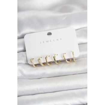 Nevamel® Pirinç Gold Renk Yılan Model Kadın Küpe Seti 5886