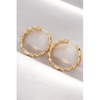 Nevamel® Pirinç Gold Renk Zincir Model Halka Küpe 5886