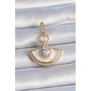 Nevamel® Pirinç Gold Renk Zirkon Taş Detaylı Beyaz Mineli Ajda Charm 5886