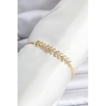 Nevamel® Pirinç Gold Renk Zirkon Taşlı Çavuş Model Su Yolu Kadın Bileklik 5886