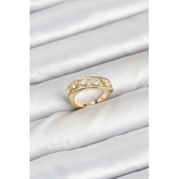 Nevamel® Pirinç Gold Renk Zirkon Taşlı Kadın Yüzük 5886