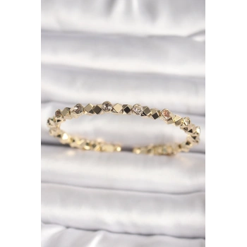 Nevamel® Pirinç Gold Renk Zirkon Taşlı Küp Dorika Model Kadın Bileklik 5886