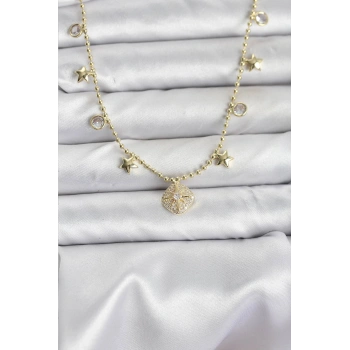 Nevamel® Pirinç Gold Renk Zirkon Taşlı Kutup Yıldızı Model Kadın Kolye 5886