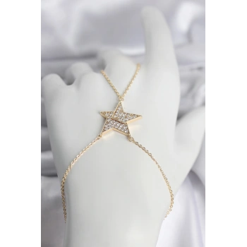 Nevamel® Pirinç Gold Renk Zirkon Taşlı Yıldız Model Kadın Şahmeran 5886