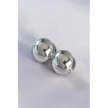Nevamel® Pirinç Gümüş Renk İçi Boş Minimal Topçuk Küpe 5886