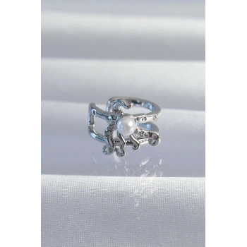 Nevamel® Pirinç Gümüş Renk İncili Ahtapot Earcuff Küpe 5886