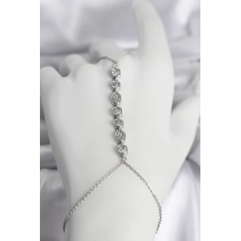 Nevamel® Pirinç Gümüş Renk Sıralı Zirkon Taşlı Kadın Şahmeran 5886