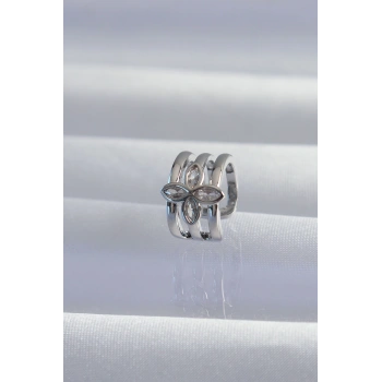 Nevamel® Pirinç Gümüş Renk Yonca Earcuff Küpe 5886